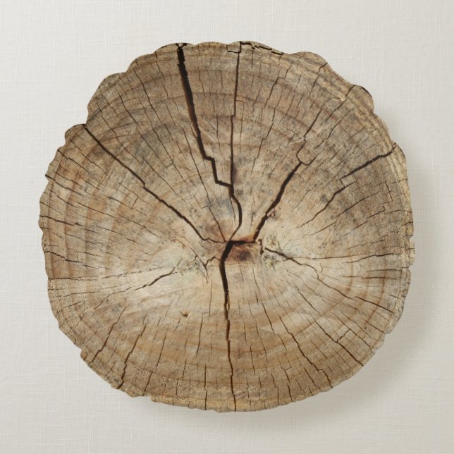 Faux Tree Rings Background Rundes Kissen (Vorderseite)