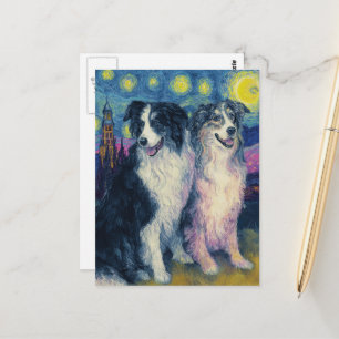 Faux Van Gogh Border Collies Postkarte