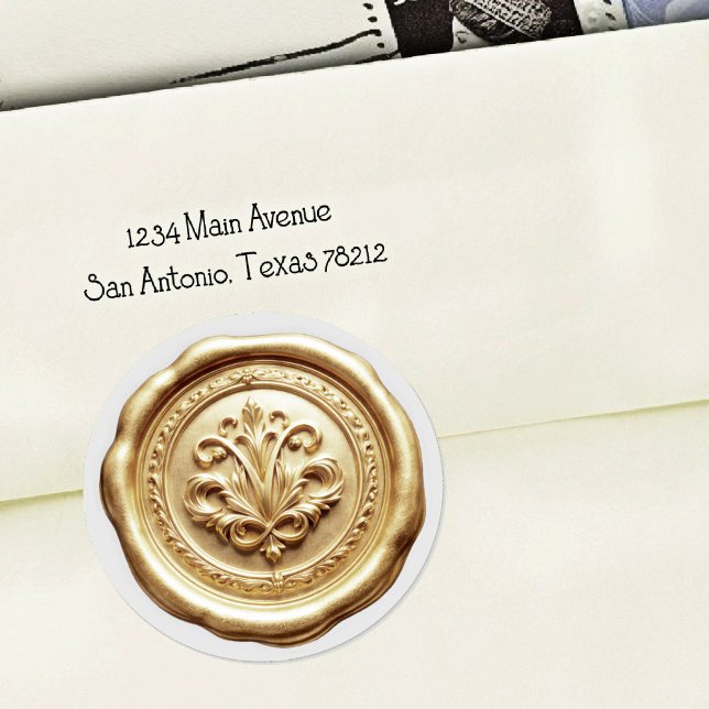 Faux Wax Envelope Seal Style 4 Soft Gold Runder Aufkleber (Von Creator hochgeladen)