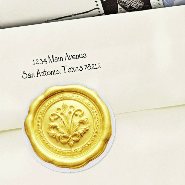 Faux Wax Envelope Seal Style 4 Yellow Runder Aufkleber (Von Creator hochgeladen)