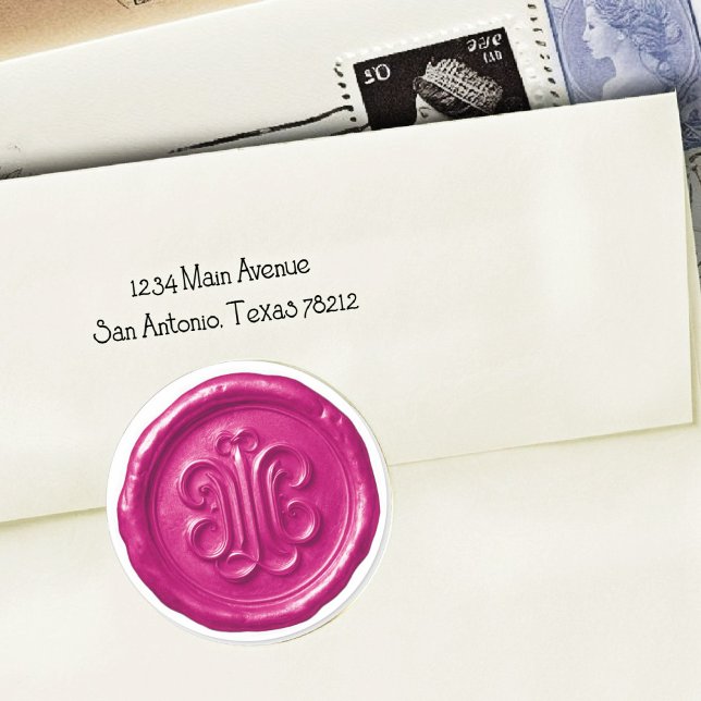 Faux Wax Seal Deep Impression Hot Pink Runder Aufkleber (Von Creator hochgeladen)