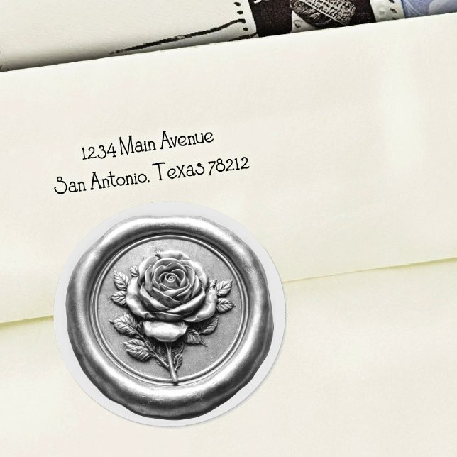 Faux Wax Seal Silver Rose Deep Impression Runder Aufkleber (Von Creator hochgeladen)