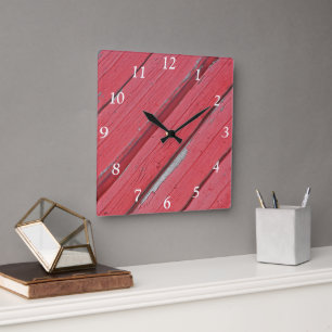 Faux Weathered Red Barn Wood Quadratische Wanduhr