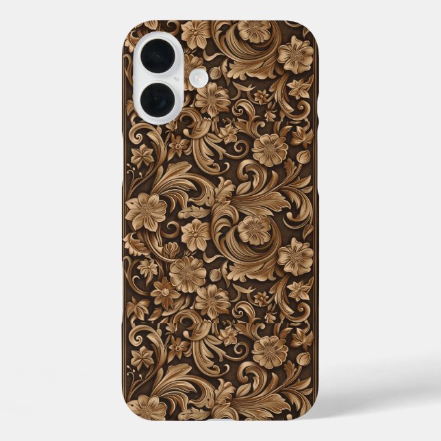 Faux Western wood carving pattern tiled  Case-Mate iPhone Hülle (Rückseite)