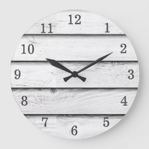 Faux Wood Slats   White   Customizable Große Wanduhr