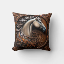 Faux Wooden Carved Horse Throw Pillow Kissen
