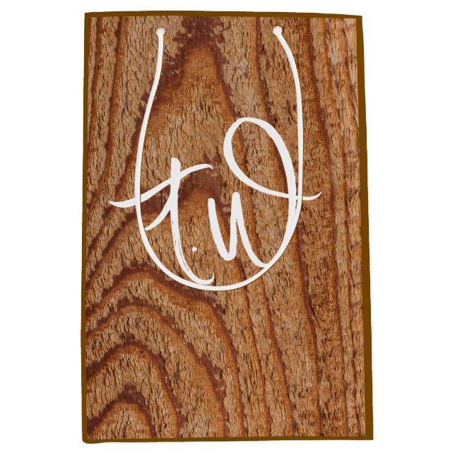Faux Wooden Custom Initials Mittlere Geschenktüte (Vorderseite)