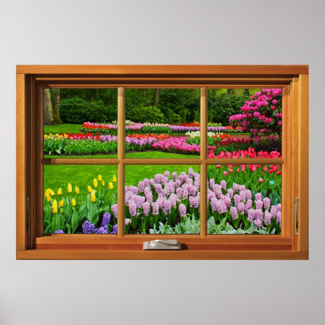Faux Wooden Window Illusion - Spring Garden Poster (Vorne)