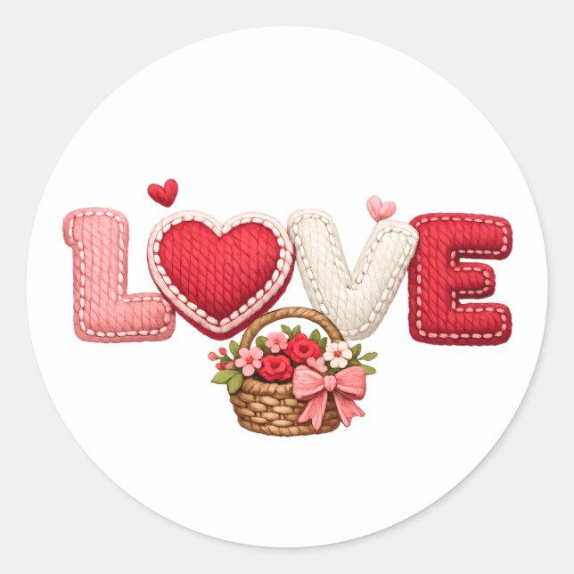 Faux Yarn Crochet Love Sticker – Fuzzy Cherry Vale (Vorderseite)