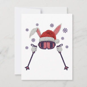 Faux-Yarn-Ski-Hase mit Santa-Hut Winter Humor Mitteilungskarte