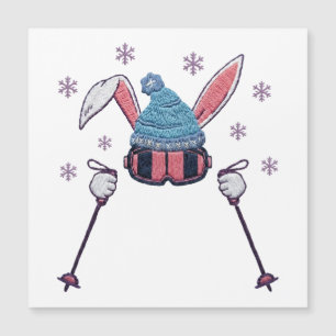 Faux-Yarn-Ski-Hase Winter Humor Magnetkarte