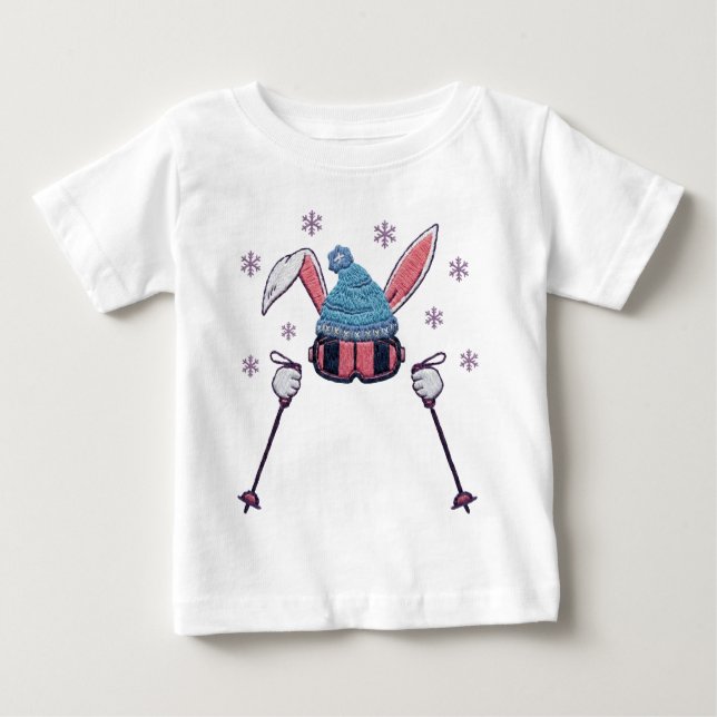 Faux yarn skiing rabbit winter humor baby t-shirt (Vorderseite)