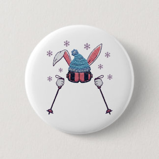 Faux yarn skiing rabbit winter humor button