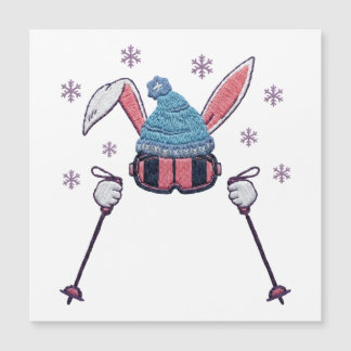 Faux yarn skiing rabbit winter humor magnetkarte