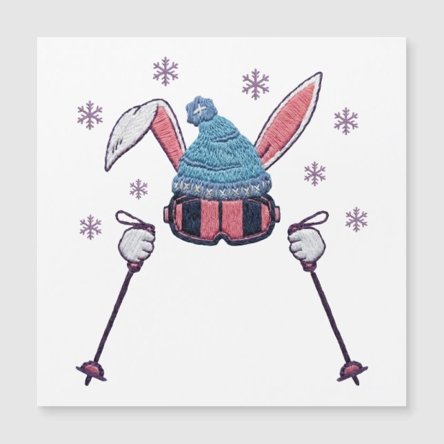 Faux yarn skiing rabbit winter humor magnetkarte (Vorderseite)