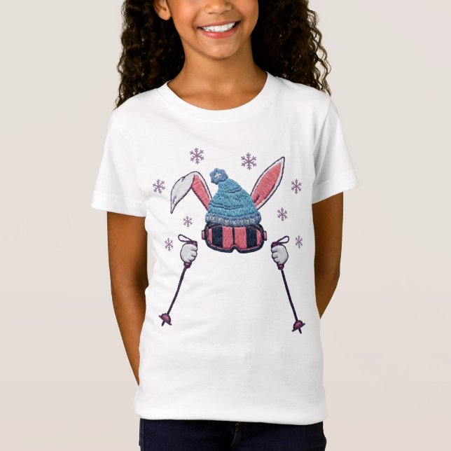 Faux yarn skiing rabbit winter humor T-Shirt (Vorderseite)