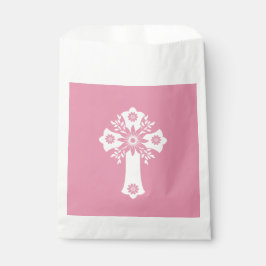 Favor Bags Floral Cross Christening Rose Pink Geschenktütchen