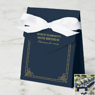 Favor Boxen Chic Navy Gold Art Deco 80. Geburtstag Geschenkschachtel