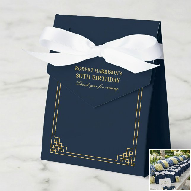 Favor Boxes Chic Navy Gold Art Deco 80th Birthday Geschenkschachtel (SEE FULL SUITE AT BOTTOM)