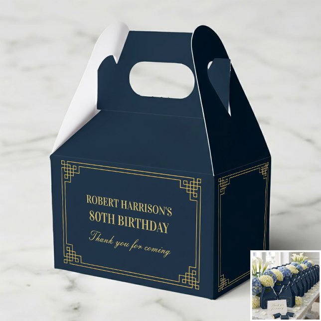 Favor Boxes Navy Gold Art Deco 80th Birthday Geschenkschachtel (SEE FULL SUITE AT BOTTOM)