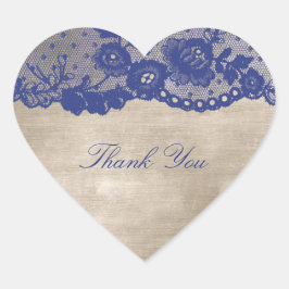 Favor Heart Ivory Cram Blue Navy Lace Vielen Dank Herz-Aufkleber