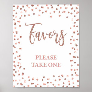 Favor Party Sign Rose Gold Glitter Confetti Poster