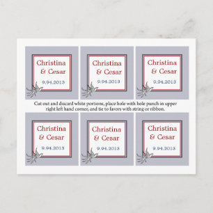 Favor Tags White Dove Red Blue BG Ribbon Birds Ani Postkarte