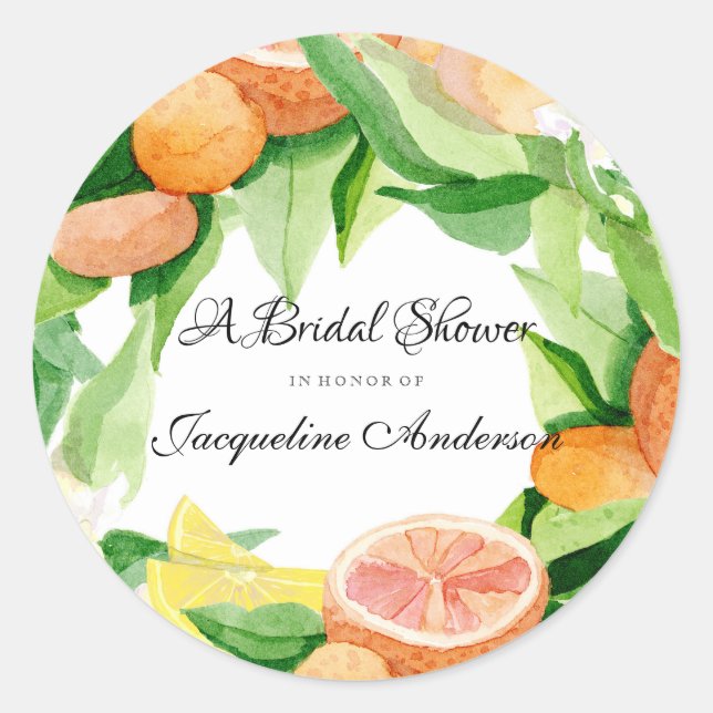 Favor Umschlag Aufkleber Citrus Wedding Brautparty (Vorderseite)