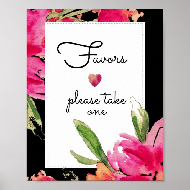 Favor Wedding Sign | Fuchsia-Blume für Wasserfarbe Poster (Vorne)