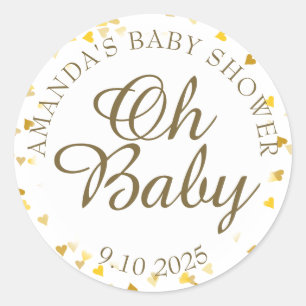 Favor zur Babyparty Golden Hearts Oh Baby Runder Aufkleber
