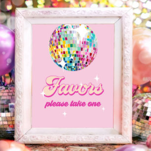 Favorisiert Disco-Kugel Retro Groovy Mädchen Rosa Poster