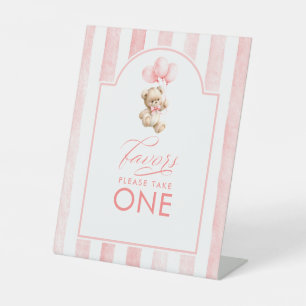 Favorisiert Süßen Teddybär Rosa Streifen Baby Show Sockelschild
