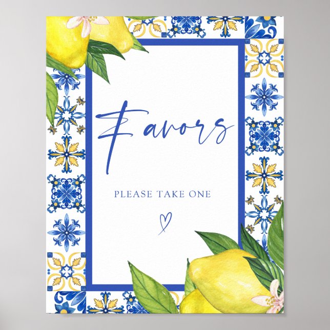 Favorit Blue Tiles Lemons Brautparty Sign Poster (Vorne)