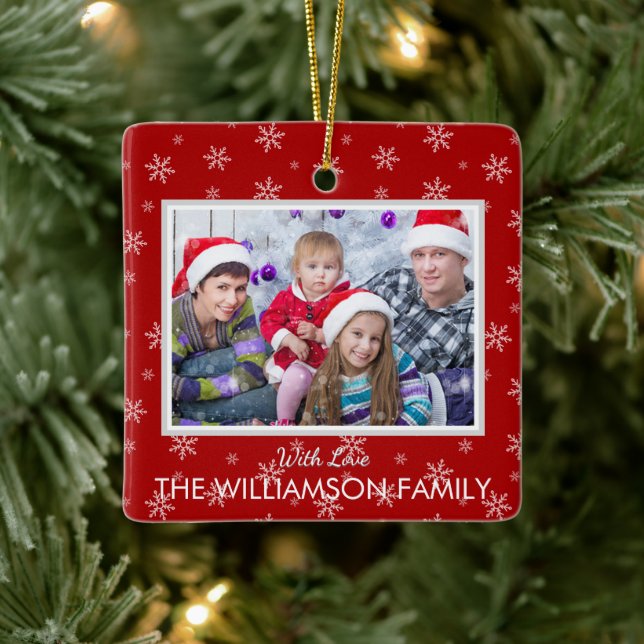 Favorit Foto auf Weihnachtsrot mit Schneeflocken Keramikornament (Baum)