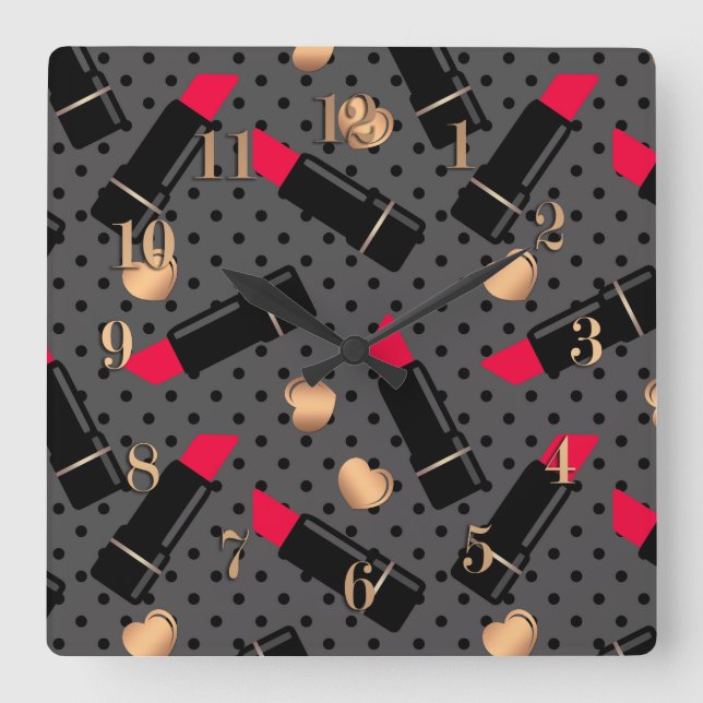 Favorit Lippenstift Quadratische Wanduhr (Vorderseite)