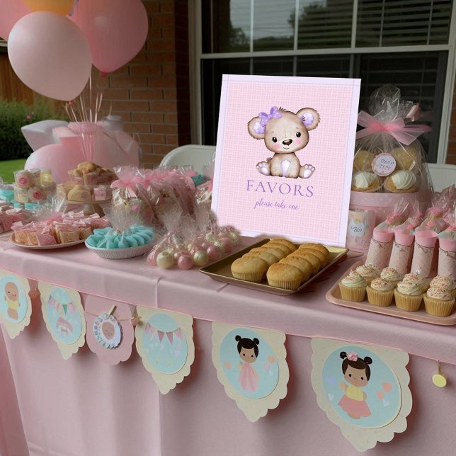 Favorit Table Niedlich Girl Lila Bear Baby Shower Poster (Von Creator hochgeladen)