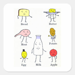 Favorite Foods Vintag Kitchart Quadratischer Aufkleber