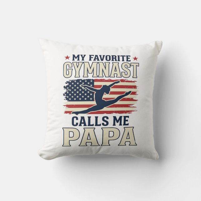 Favorite Gymnast Calls Me Papa Patriotic Vintage S Kissen (Vorderseite)