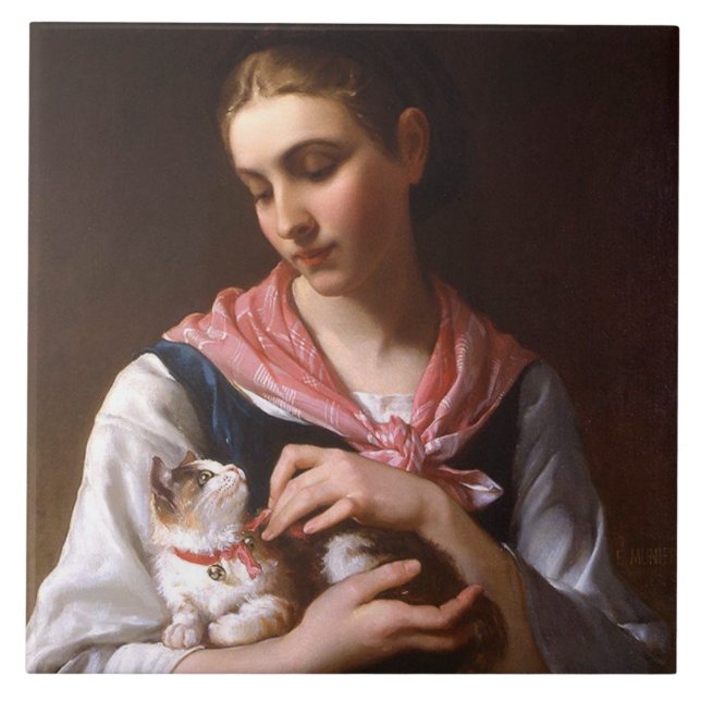 Favorite Kitten (von Émile Munier) Fliese (Vorderseite)