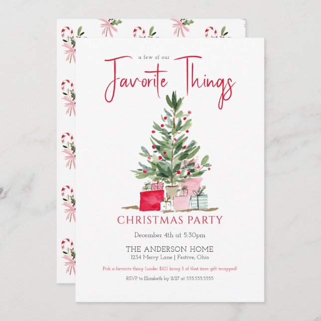Favorite Things Christmas Party Invitation Einladung (Vorne/Hinten)