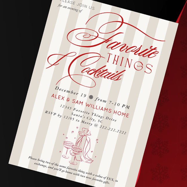 Favorite Things & Cocktails Holiday Gift Exchange Einladung (Favorite Things & Cocktails Holiday Gift Exchange Elegant Preppy Millennial Christmas Invitation)