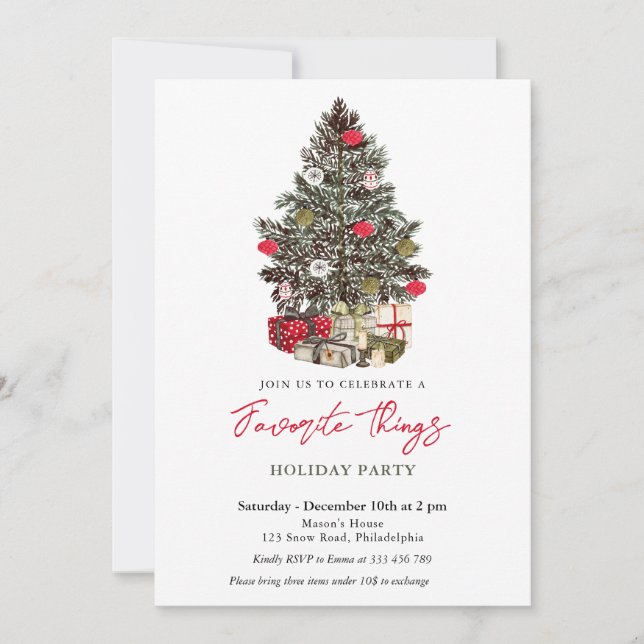 Favorite Things Holiday gift swap party Invitation Einladung (Vorderseite)