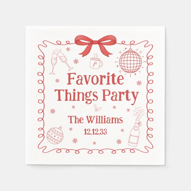 Favorite Things Party Red Bow Christmas Serviette (Vorderseite)