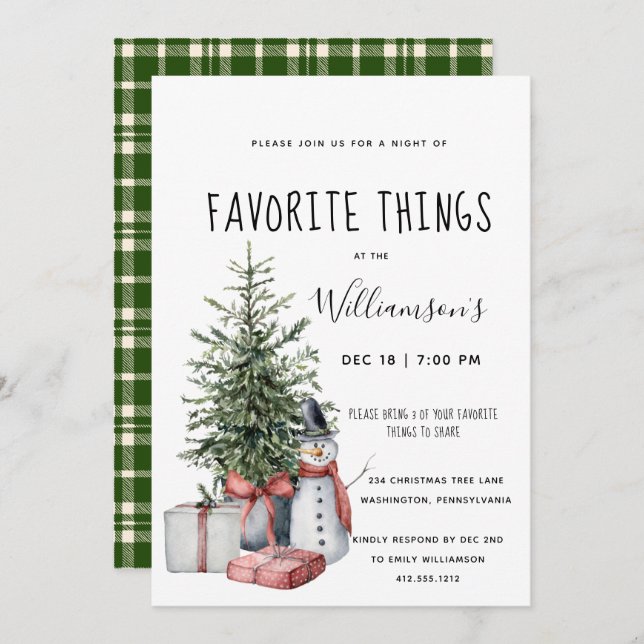 Favorite Things Watercolor Weihnachts-Party Einladung (Vorne/Hinten)