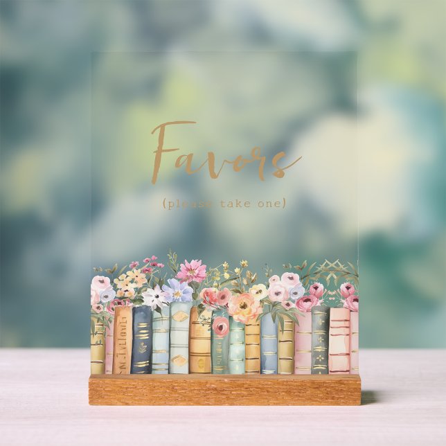 Favoriten Baby Dusche Akryllische Beschriftung Acrylschild (Floral Book Favors Baby Shower Acrylic Sign by Painted Paperie
)
