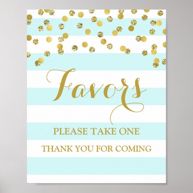 Favoriten Baby Shower Sign Blue Stripe Gold Confet Poster (Vorne)