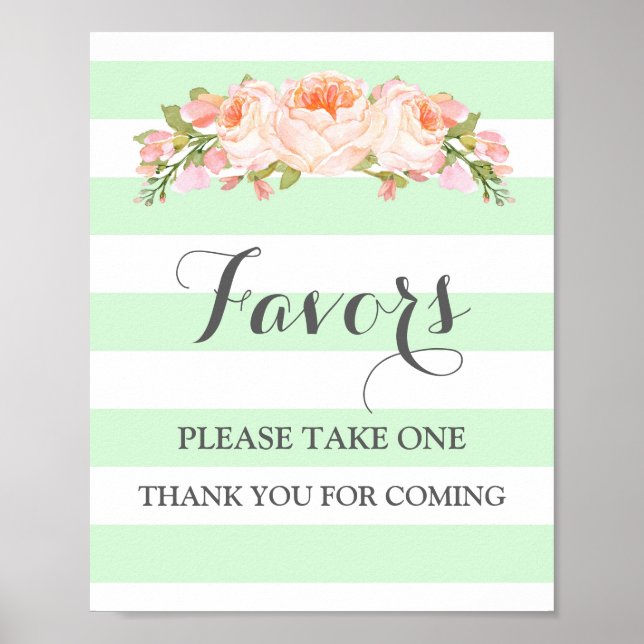 Favoriten Babyduschensignatur Minze Blume Streifen Poster (Vorne)