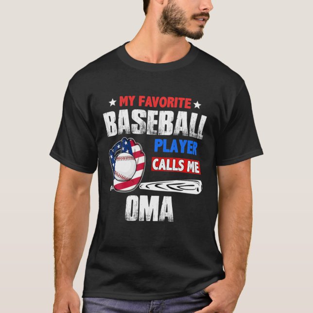 Favoritenbaseball-Spieler nennt mir Oma US-Flagge T-Shirt (Vorderseite)