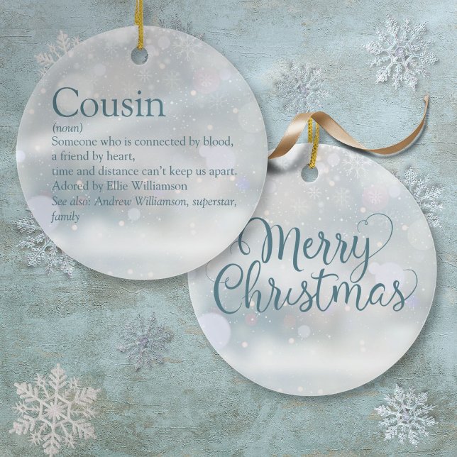 Favoritendefinitionen für Cousin Schneeflocken Keramik Ornament (Favorite Cousin Definition Snowflakes Ceramic Ornament)