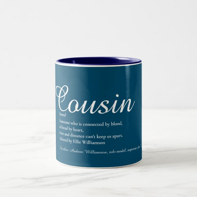 Favoritenklassekript am besten je Cousin Blau Zweifarbige Tasse (Mittel)